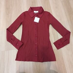 L'academie Revolve Burgundy Red Ribbed Long Sleeve Button Down Size S